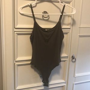 Green/olive spaghetti strap bodysuit from Garage